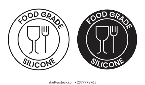 Food grade silicone vector icon set in black filled and outlined style. Plastic safety fork and glass icon for ui designs.