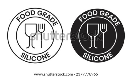 Food grade silicone vector icon set in black filled and outlined style. Plastic safety fork and glass icon for ui designs.
