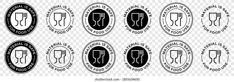 Food grade vector icons set. Wine glass and fork symbols.Icon for safe and non-safe use with food products. Vector illustration.