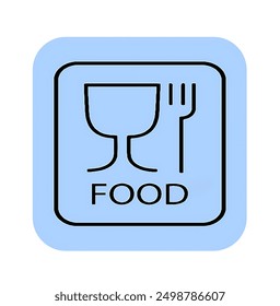 Food grade vector icons set. Food safe material Water glass and fork symbols.Food and drinks sign for restaurant bedge