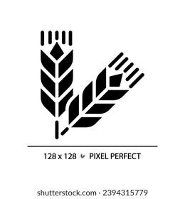 Food grains pixel perfect black glyph icon. Oat meal. Wheat harvesting. Cereal crops. Agricultural commodity. Silhouette symbol on white space. Solid pictogram. Vector isolated illustration