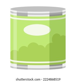 Food green peas in can and jar vector illustration. Tinned goods, sauce, beans, soup for pantry or storage on white background. Food, supermarket, grocery concept