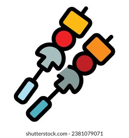 Food grill icon outline vector. Bbq party. Cook outdoor color flat