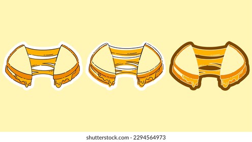 comida Pegatina de queso a la parrilla dibujada a mano y pegatina de doodle. icono de ilustración Logo de Grilled Cheese