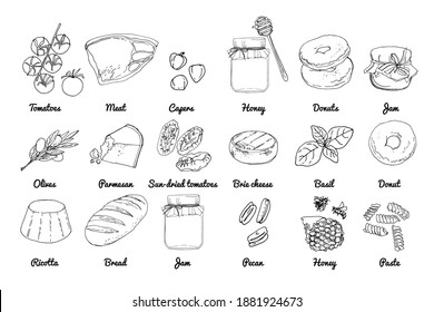 Food and groceries vector icons. 