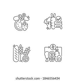 Food Groups Linear Icons Set. Vitamin And Mineral. Dietary Supplement. Energy Value In Food. Gluten Free. Customizable Thin Line Contour Symbols. Isolated Vector Outline Illustrations. Editable Stroke