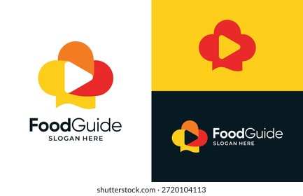Ilustración de Plantilla de diseño de logotipo de guía de alimentos. Diseño del Vector Video del concepto del sombrero del cocinero con el icono gráfico del símbolo del Botón