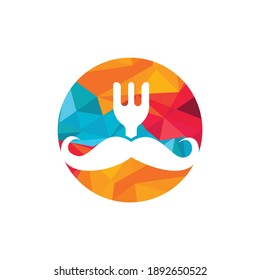Food guru logo template design. illustration mustache with fork icon design.	
