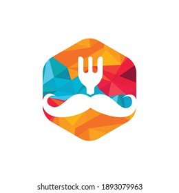 Food guru logo template design. illustration mustache with fork icon design.	
