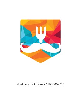 Food guru logo template design. illustration mustache with fork icon design.	
