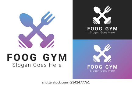 Logotipo de logotipo de gimnasio de alimentación Diseño Horquilla y logotipo de peso del gimnasio de cuchara