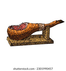 food ham meat hand drawn. pork spanish, meal jamon, slice butcher, bacon cured, cut delicious food ham meat vector sketch. isolated color illustration