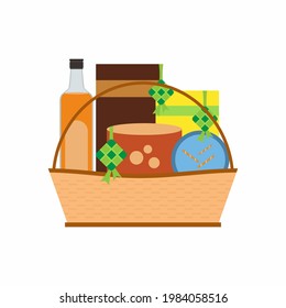 Food hamper for gift flat element. Food parcel flat element isolated on white background
