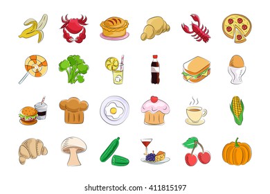Food Hand Drawn Colored Vector Icons 3