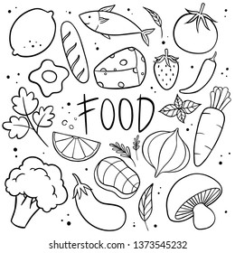 Food hand drawn doodles vector background 