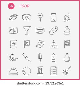 Food  Hand Drawn Icons Set For Infographics, Mobile UX/UI Kit And Print Design. Include: Biscuit, Sweet, Food, Meal, Sausage, Meat, Food, Meal, Collection Modern Infographic Logo and Pictogram. - Vect