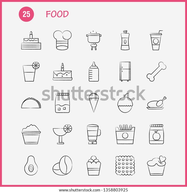 Food  Hand Drawn Icons Set For Infographics,\
Mobile UX/UI Kit And Print Design. Include: Tea, Coffee, Food,\
Meal, Pepper, Salt, Food, Meal, Collection Modern Infographic Logo\
and Pictogram. - Vector