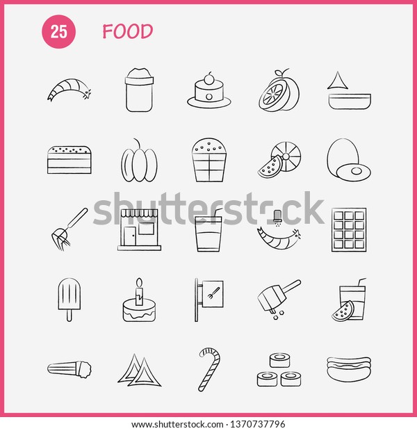 Food  Hand Drawn Icons Set For Infographics,\
Mobile UX/UI Kit And Print Design. Include: Chef Hat, Hat, Kitchen,\
Cooking, Slice, Piece, Food, Collection Modern Infographic Logo and\
Pictogram. - Vector