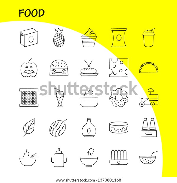 Food  Hand Drawn Icons Set For Infographics,\
Mobile UX/UI Kit And Print Design. Include: Fruit, Water Melon,\
Food, Meal, Fruit, Juice, Food, Collection Modern Infographic Logo\
and Pictogram. - Vector