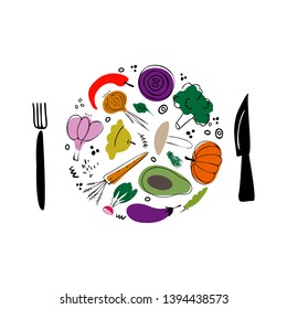 Food hand drawn vector illustration. Vegetables and spice. Organic, natural and fresh product. Healthy food. Ingredients for cooking.