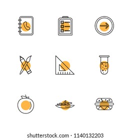 food health  nutrious  healthy  icon vector design  flat  collection style creative  icons  coffeem  fruits  pear  clipboard  bell  fastfood  junkfood  9 Icon set