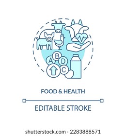 Food and health turquoise concept icon. Farm products. Agriculture policy objective abstract idea thin line illustration. Isolated outline drawing. Editable stroke. Arial, Myriad Pro-Bold fonts used