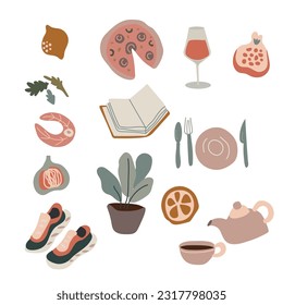Food and healthy habit vector elements isolated on white background.