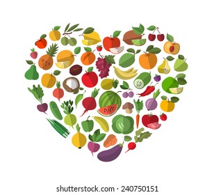 Food, Heart. Vegetables And Fruit Set Of Icons