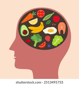 Food helpful for healthy brain in flat design.