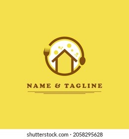 Food Home Logo. Logo A line art icon logo of a house or home with Spoon and Fork.