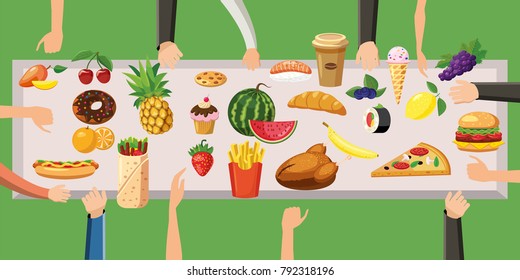 Food horizontal banner concept table. Cartoon illustration of food vector horizontal banner concept for web