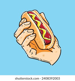 food hotdogs art hand drawn vector design illustration 