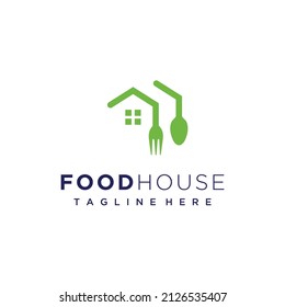 Food house chef cook with fork and spoon kitchen restaurant cafe logo design vector template