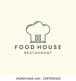 food house with linear style logo icon template design. restaurant, bakery, chef hat vector illustration