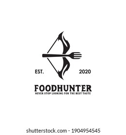 Food hunter logo icon design with archer and fork vector template