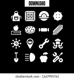 food icon. 16 food vector set. coffee shop pin, cookie, book and apple and lychee icons for web and design about food theme