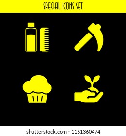 food icon. 4 food set with comb, sprout, cake and agriculture vector icons for web and mobile app