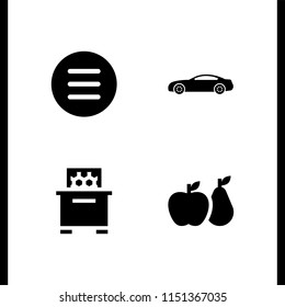 food icon. 4 food set with coupe, fruit, bee hive and menu vector icons for web and mobile app