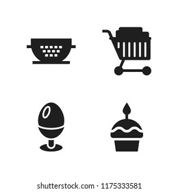 food icon. 4 food vector icons set. boiled egg, cupcake and strainer icons for web and design about food theme