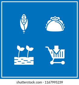 food icon. 4 food vector set. shopping cart, corn, sprout and taco icons for web and design about food theme