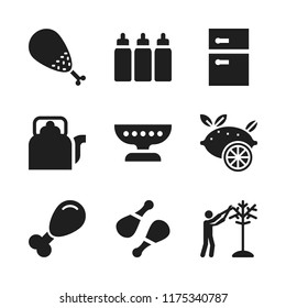 food icon. 9 food vector icons set. kettle, lemon and platter icons for web and design about food theme