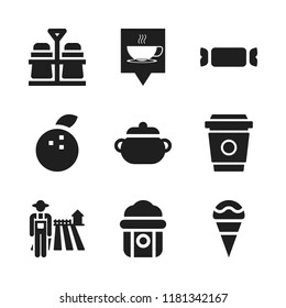 food icon. 9 food vector icons set. farmer, popcorn and coffee cup icons for web and design about food theme