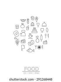 food icon, the circle, vector illustration, design, line drawing
