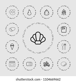 Food icon. collection of 13 food outline icons such as berry, pear, delivery bike, bread, ice cream, bbq, shell, bean, cookies, cream. editable food icons for web and mobile.