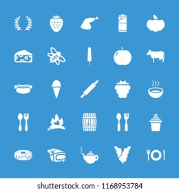Food icon. collection of 25 food filled icons such as apple, mulberry, chili, cheese, cow, teapot, ice cream on stick. editable food icons for web and mobile.