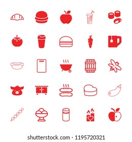 Food icon. collection of 25 food filled and outline icons such as carrot, drink, tea cup, candle heart, sushi, barrel, pepper. editable food icons for web and mobile.