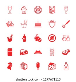 Food icon. collection of 25 food filled and outline icons such as oil, apple, ice cream, barn, corolla, cheese, milk can, fish. editable food icons for web and mobile.