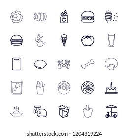 Food icon. collection of 25 food outline icons such as apple, cake with one candle, cutting board, burger, cheeseburger, lemon. editable food icons for web and mobile.
