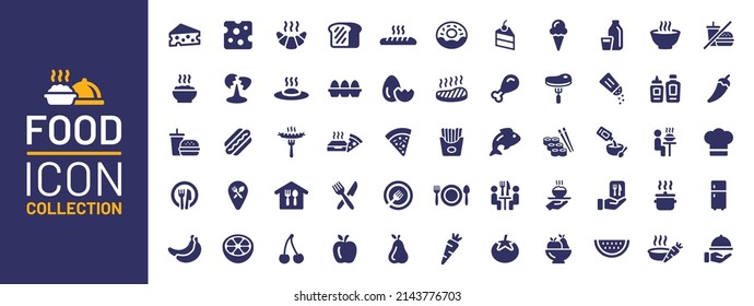 Food icon collection. Containing meal, restaurant, dishes and fruits icon. Vector illustration