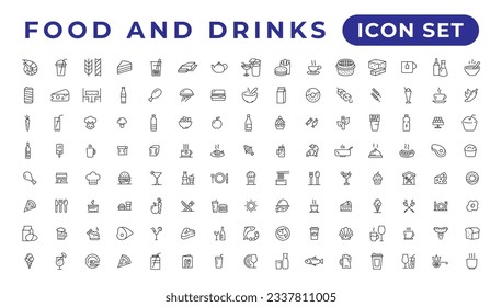 Food icon collection. Containing meal, restaurant, dishes and fruits icon. Vector illustration